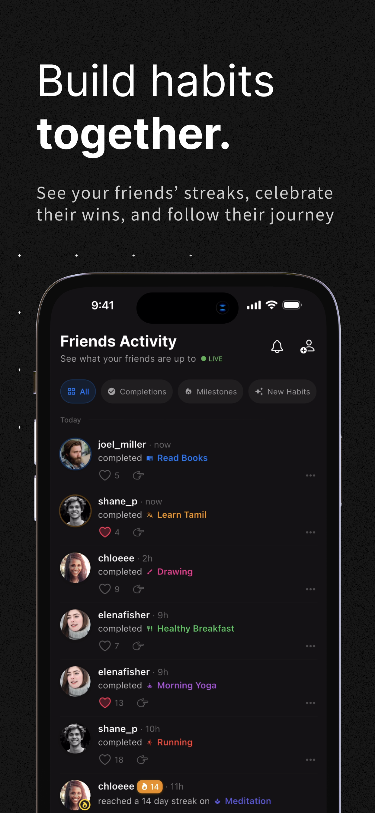 Habitability app friend feed on iPhone